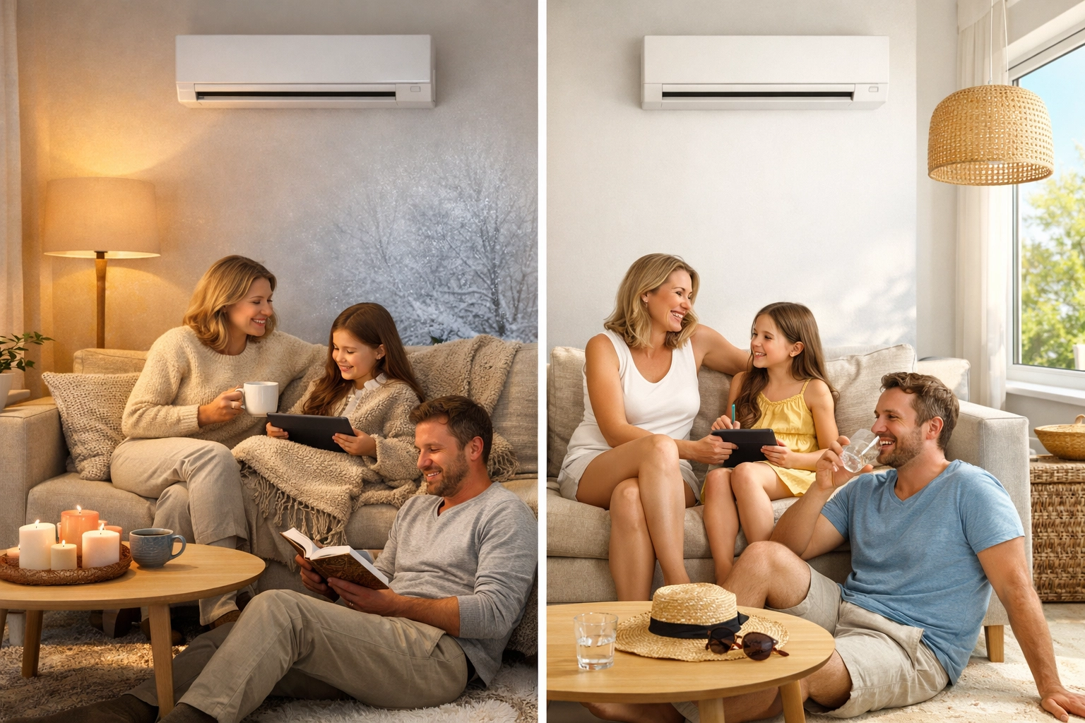 Heat pump providing year-round heating and cooling in UK living room
