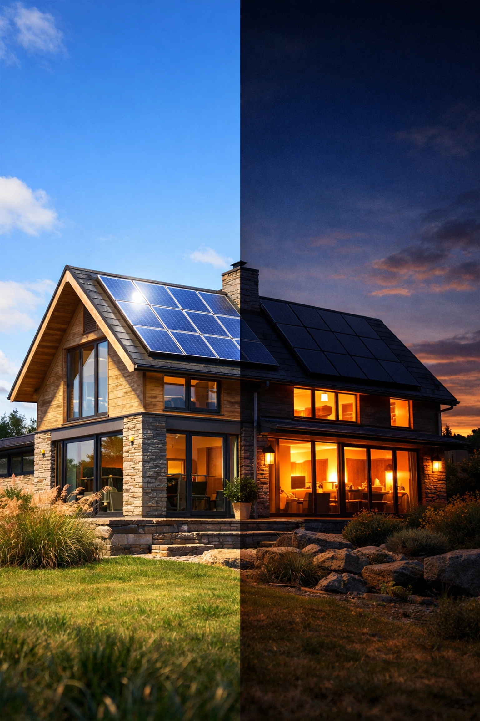 Dorset home with solar panels showing day and night electricity generation difference
