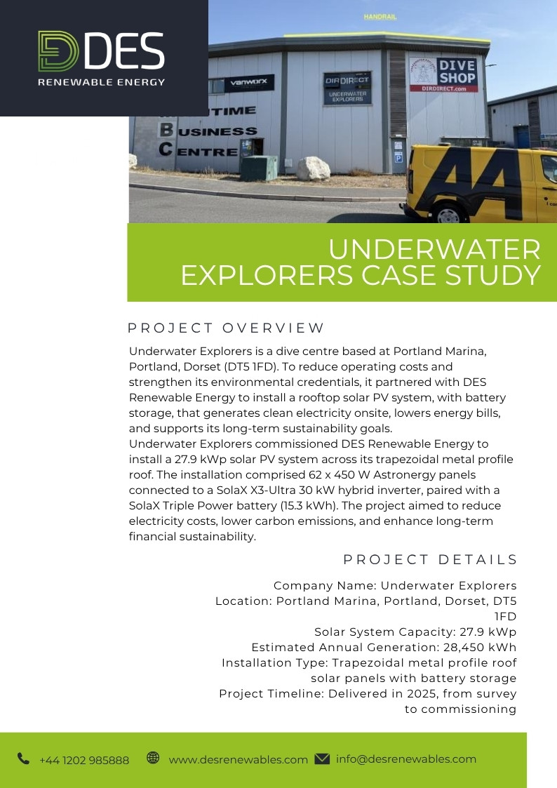Underwater Explorers solar installation by DES Renewable Energy