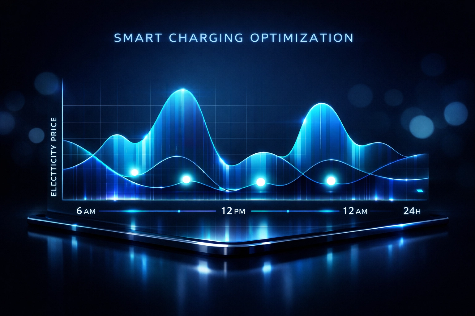 Smart EV charging optimization showing off-peak electricity tariff savings timeline