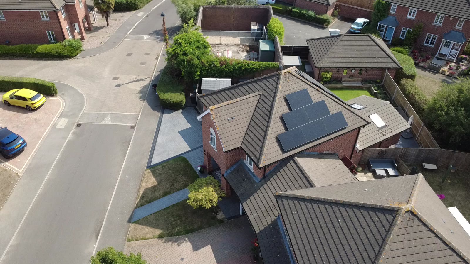 Aerial view of a Southampton solar and battery installation by DES Renewable Energy
