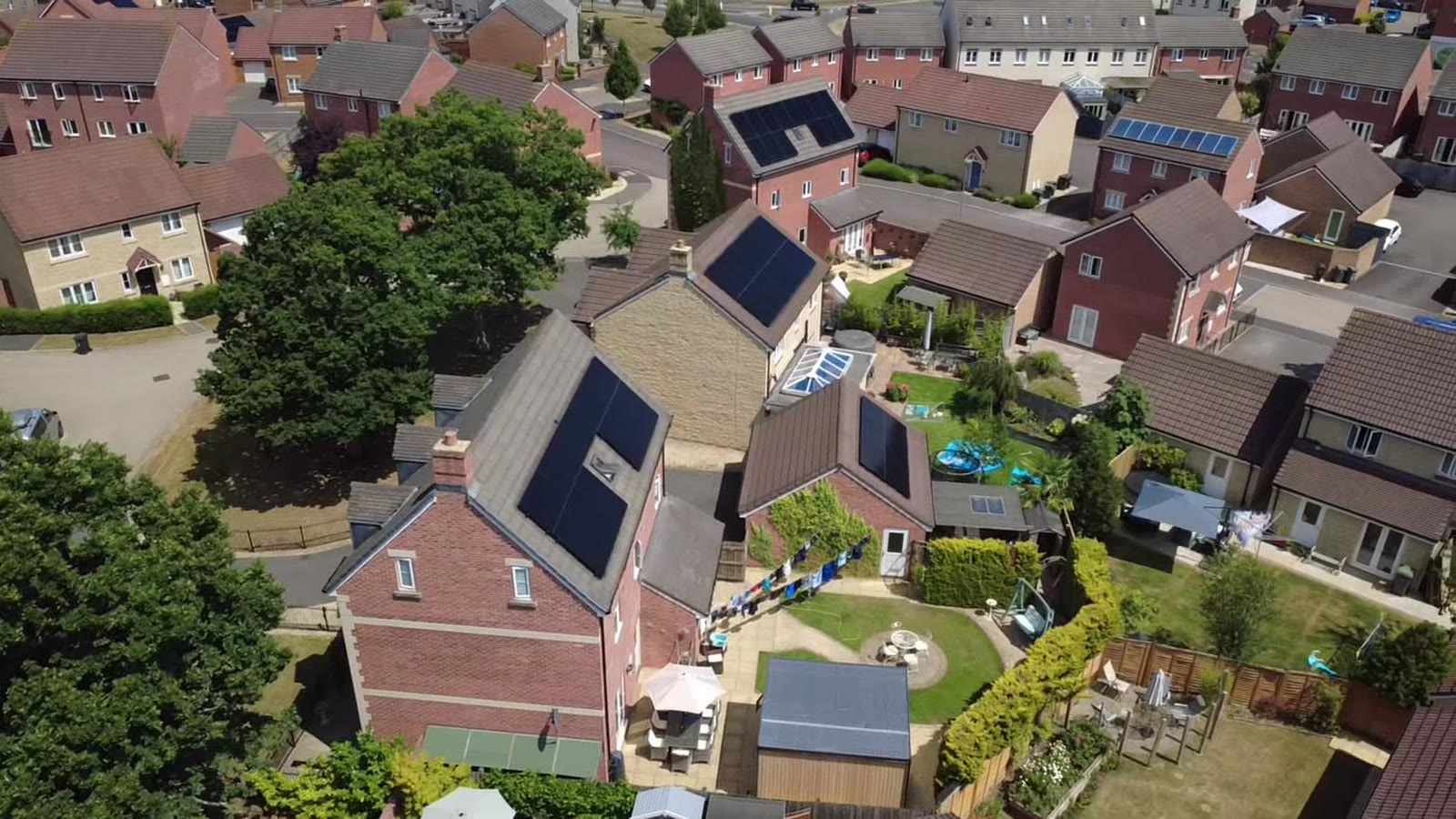 Aerial view of solar panels on a Westbury home